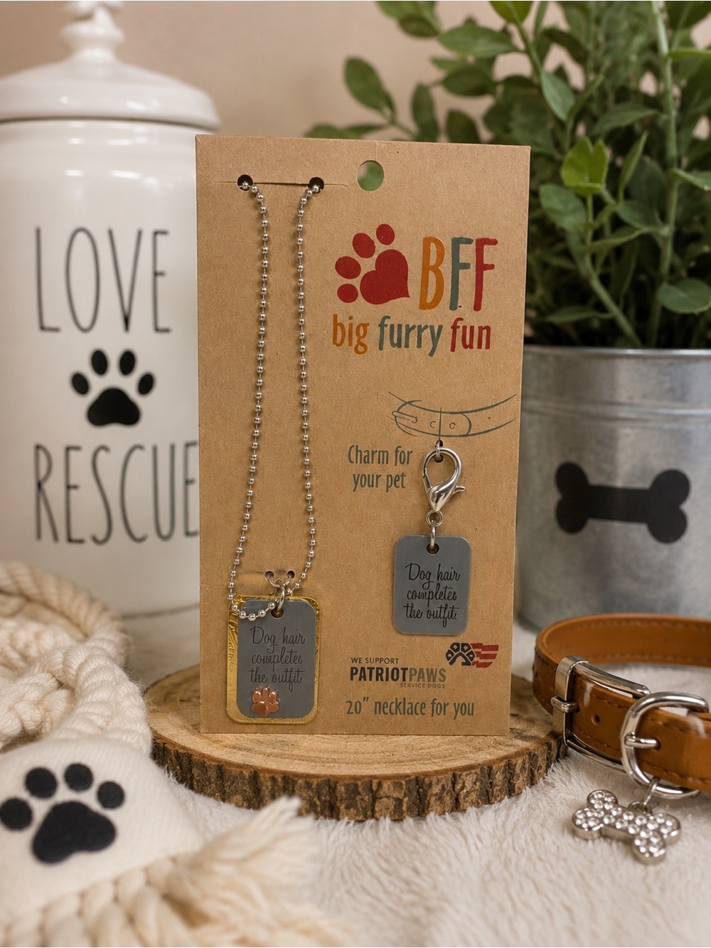 New BFF Big Furry Fun Matching Dog Tag Necklace Collar Charm Set Pet Lover Gift